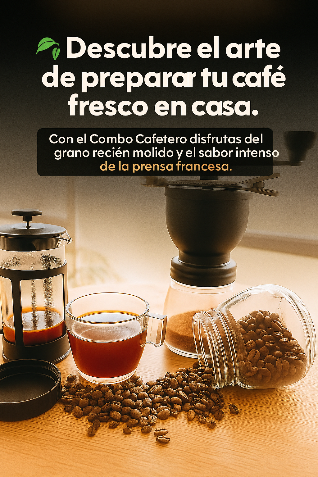Combo Cafetero Prensa Francesa 350Ml + Molino