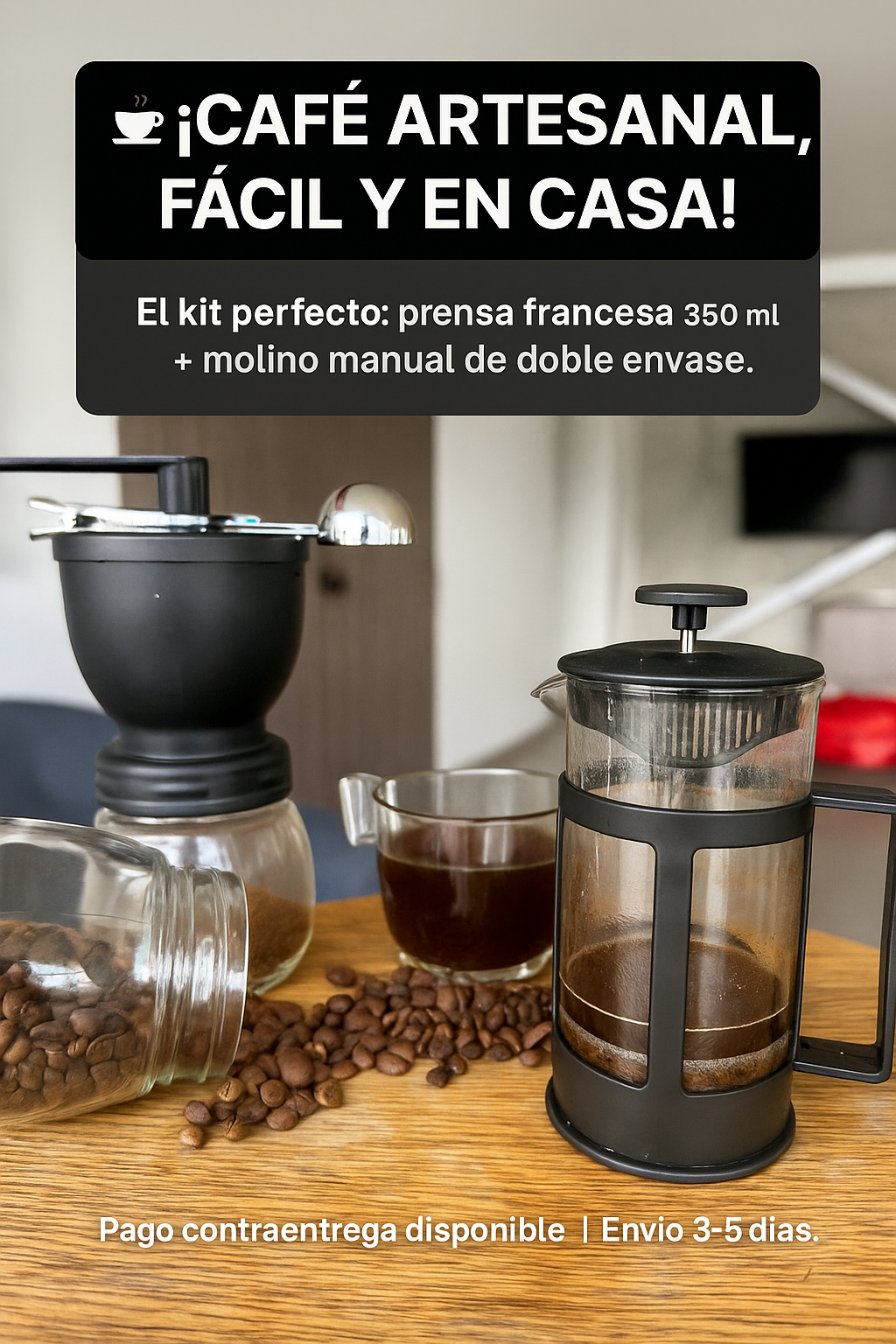 Combo Cafetero Prensa Francesa 350Ml + Molino