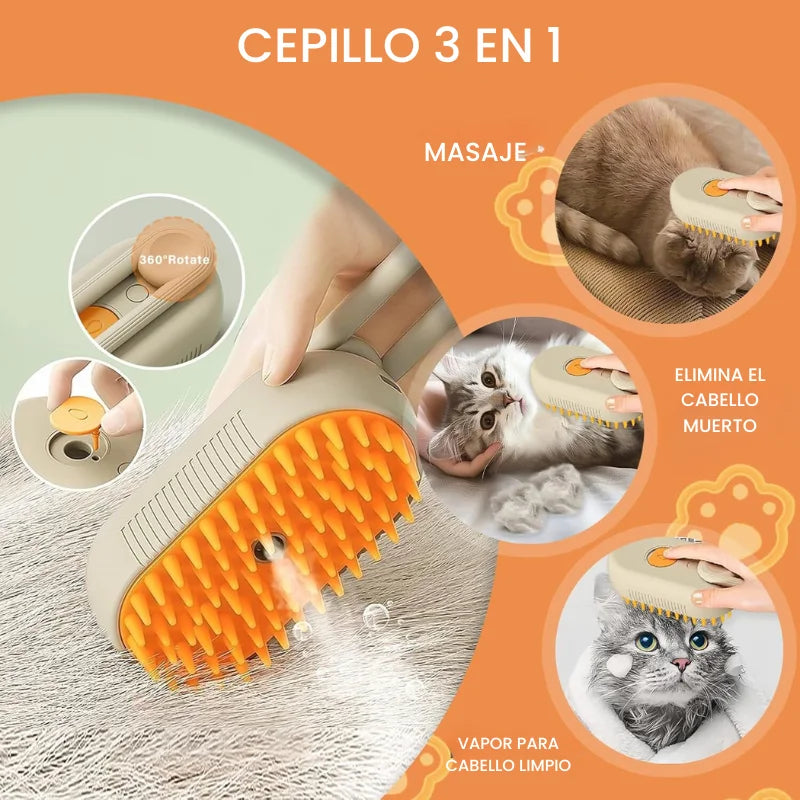 Cepillo con Vapor 3 en 1 para Gatos