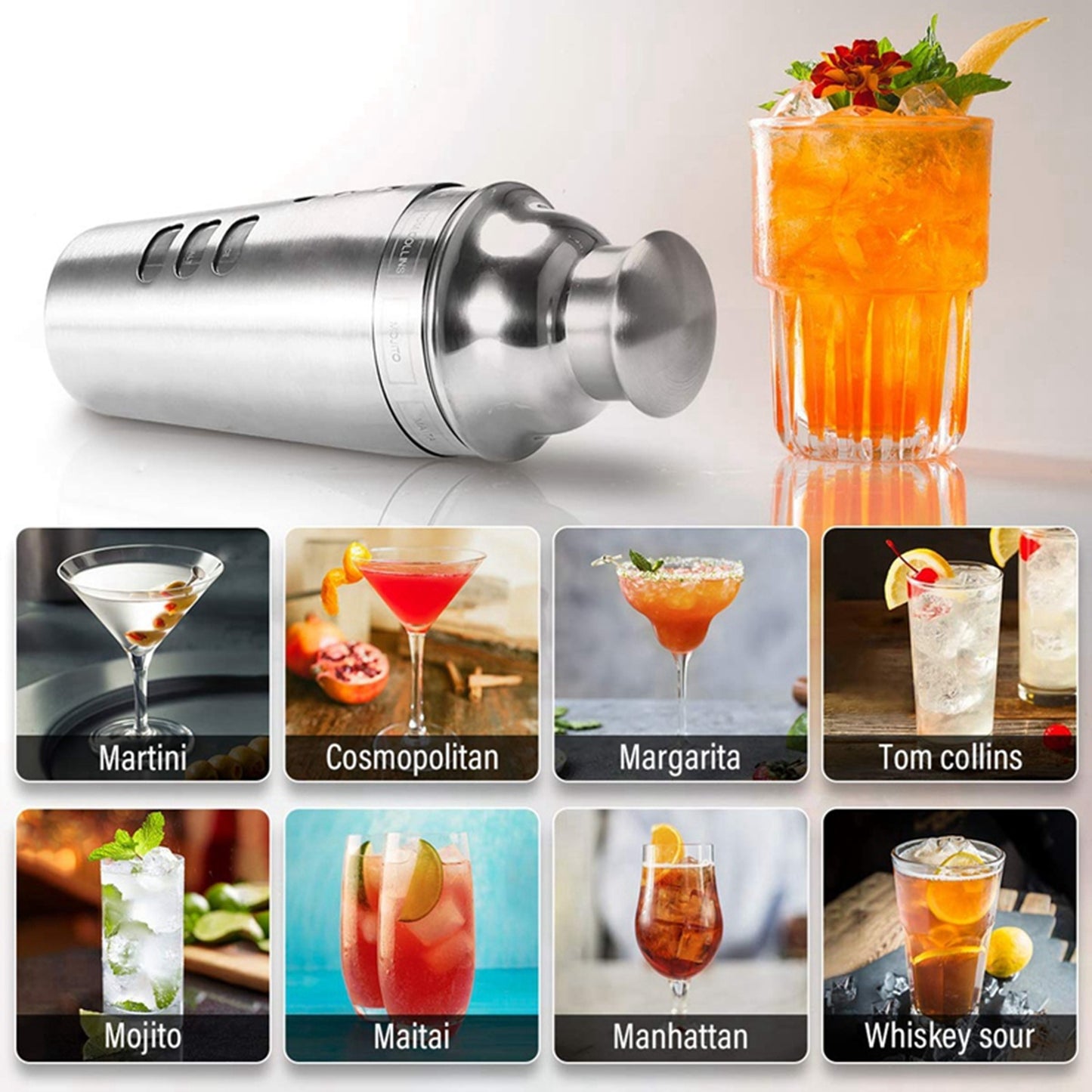 Kit Coctelera Rotativa con recetas 5 piezas Acero