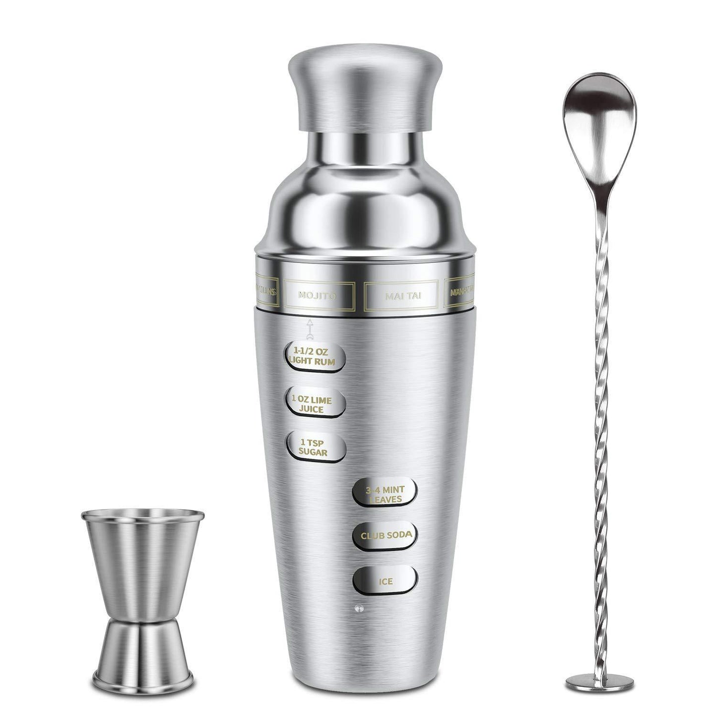 Kit Coctelera Rotativa con recetas 5 piezas Acero