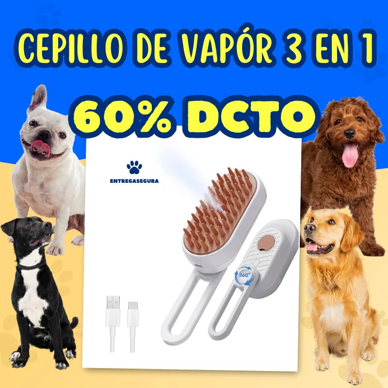 Cepillo con Vapor 3 en 1 para Perros SteamDog