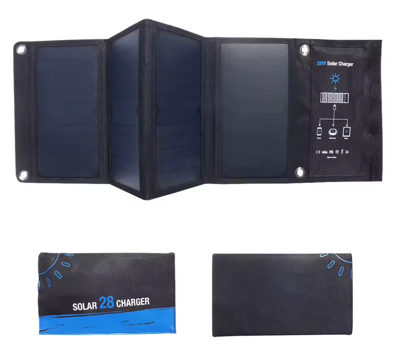 Cargador Solar 28w 5v Panel Solar Plegable carga rápidas Tipo C, DC 12v usb 5V