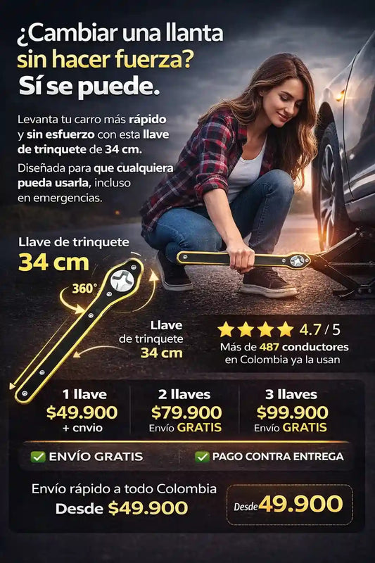 Llave rache Acero para gato de carro, facil giro 360, ahorra tiempo