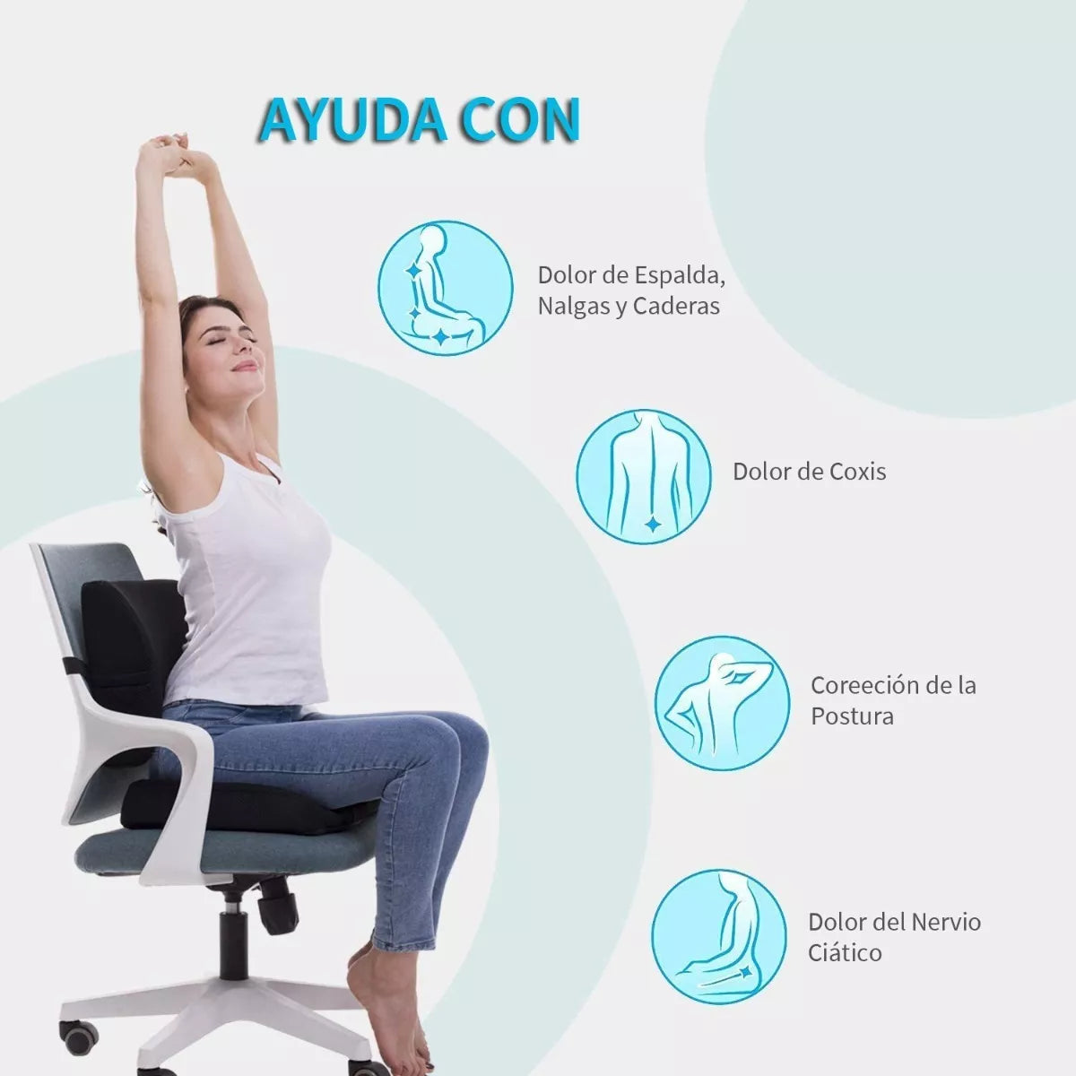 Combo Cojín Para Coxis Y Cojín Soporte Lumbar Ortopédico