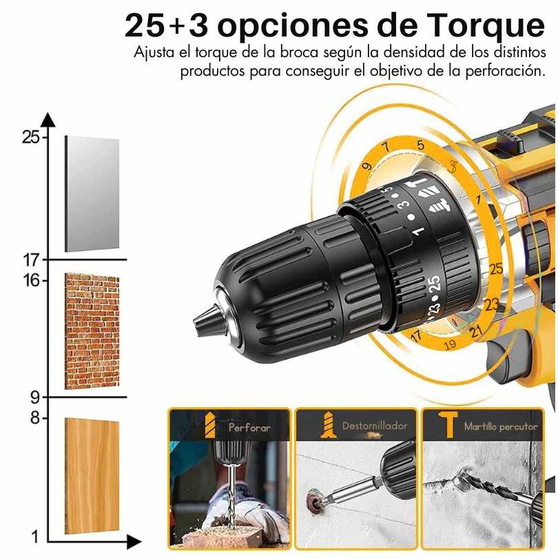 Taladro portatil Profesional 21V + 1 Bateria De Regalo